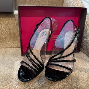 Vince Camuto "Tiernan" Black Leather Assymetrical Slingback Sandal Size 8.5 M